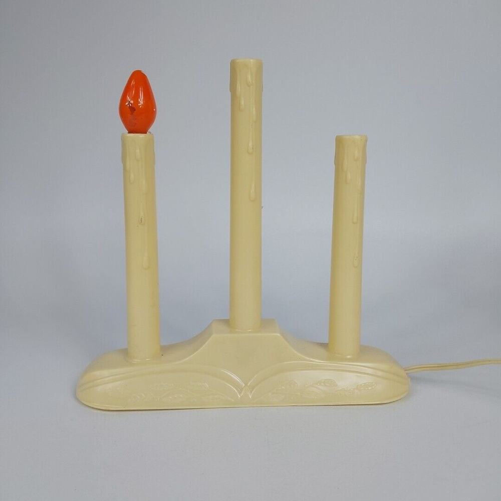 Vintage Christmas Candelabra 3 Electric Light Plastic Drip Window Tested 1 Bulb